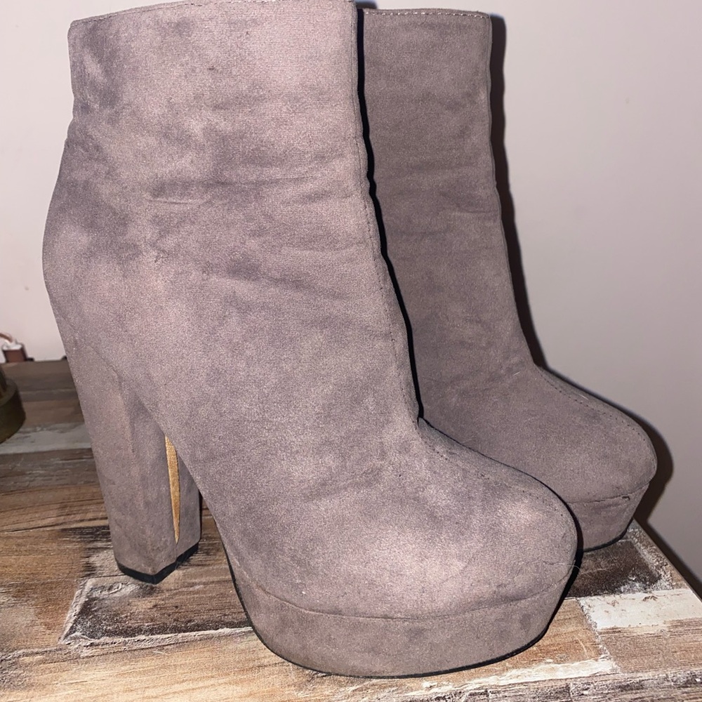 Suede Taupe Chunk Tall Heel